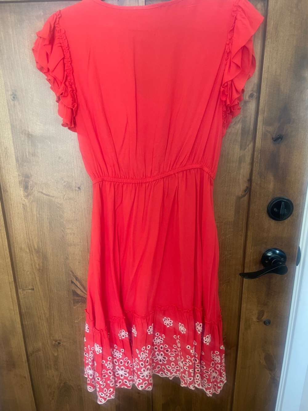 Solitaire Vibrant Red V-Neck Ruffle Sleeve Dress - Picture 2 of 5